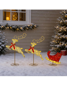 Renna di Natale con slitta 3 pz 72 LED Bianco caldo
