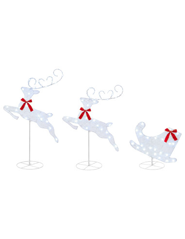 Renna di Natale con slitta 3 pz 72 LED Bianco freddo