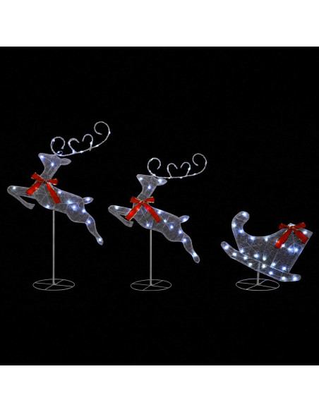 Renna di Natale con slitta 3 pz 72 LED Bianco freddo