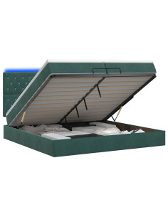 Letto Ottomano con Materasso e LED Verde Scuro 200 x 200 cm