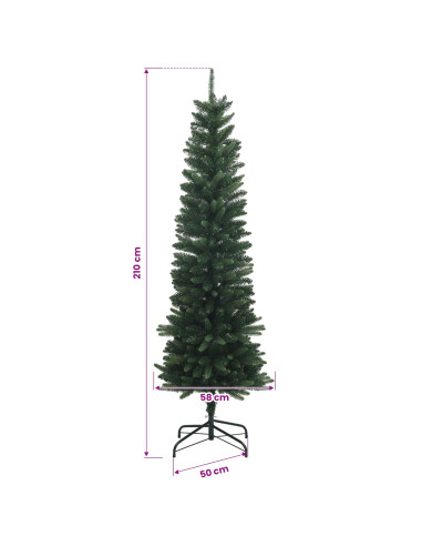 Artificial Slim Christmas Tree 210 cm PE e PVC Verde