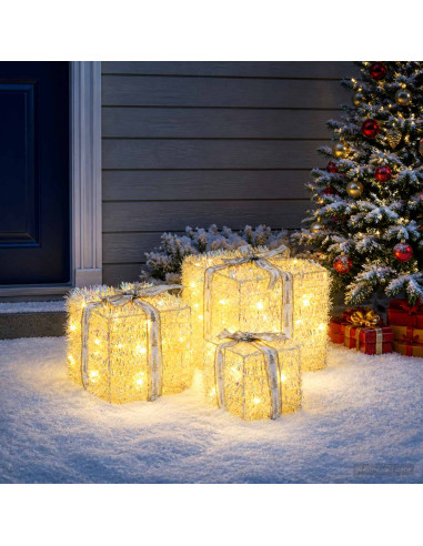 Scatola regalo di Natale illuminata 3 pz 64 LED Bianco caldo