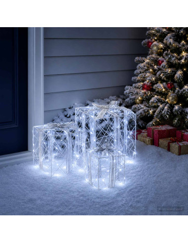 Scatola regalo di Natale illuminata 3 pz 150 LED Bianco freddo