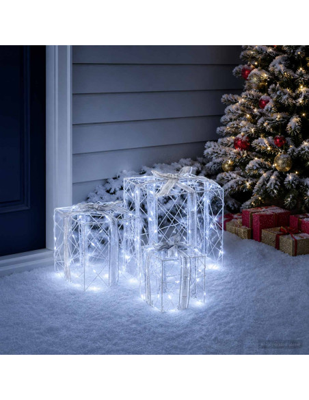 Scatola regalo di Natale illuminata 3 pz 150 LED Bianco freddo