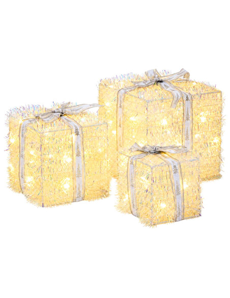 Scatola regalo di Natale illuminata 3 pz 64 LED Bianco caldo