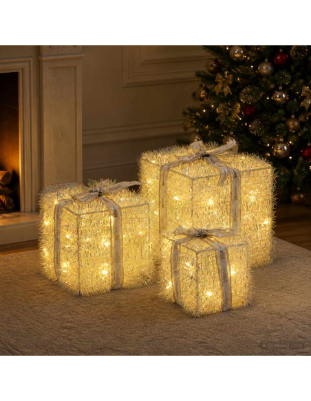 Scatola regalo di Natale illuminata 3 pz 64 LED Bianco caldo