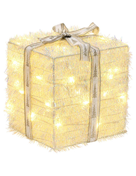 Scatola regalo di Natale illuminata 3 pz 64 LED Bianco caldo