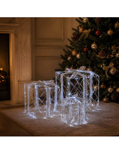 Scatola regalo di Natale illuminata 3 pz 150 LED Bianco freddo