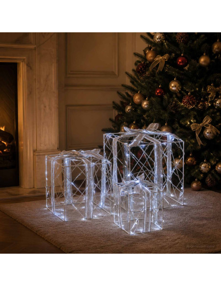 Scatola regalo di Natale illuminata 3 pz 150 LED Bianco freddo