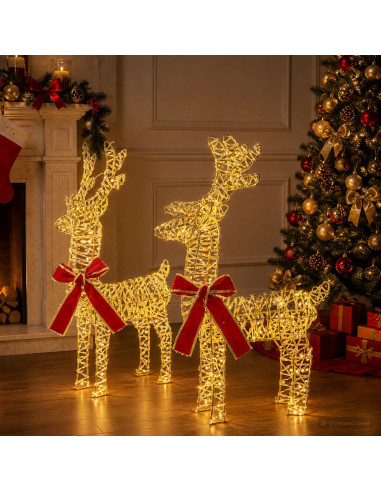 Renna di Natale 3D LOVIISA 2 pz 80 LED Bianco caldo
