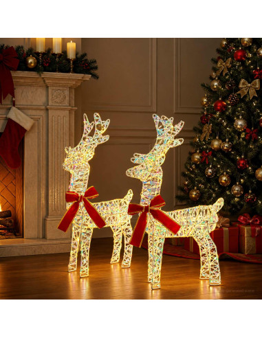 Renna di Natale 3D LOVIISA 2 pz 80 LED Bianco caldo