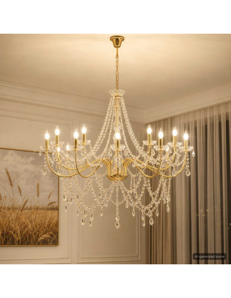 Lampadario regolabile con perline E14 Metallo e acrilico Oro