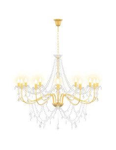 Lampadario regolabile con perline E14 Metallo e acrilico Oro 2