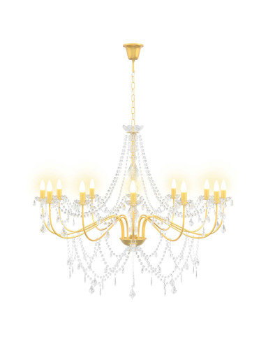 Lampadario regolabile con perline E14 Metallo e acrilico Oro