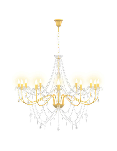 Lampadario regolabile con perline E14 Metallo e acrilico Oro
