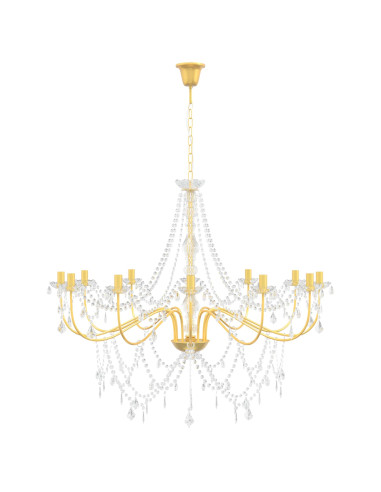 Lampadario regolabile con perline E14 Metallo e acrilico Oro