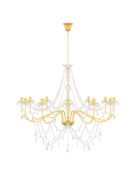 Lampadario regolabile con perline E14 Metallo e acrilico Oro