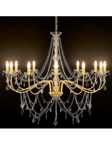 Lampadario regolabile con perline E14 Metallo e acrilico Oro