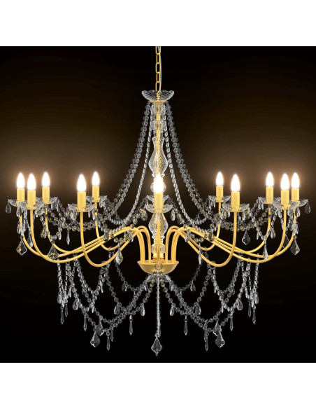 Lampadario regolabile con perline E14 Metallo e acrilico Oro