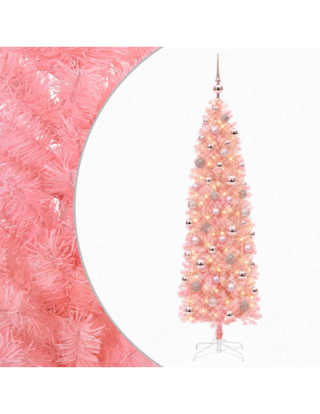 Albero di Natale artificiale slim con palline 240 cm 300 LED