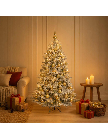 Albero di Natale artificiale con palline 120 cm 150 LED