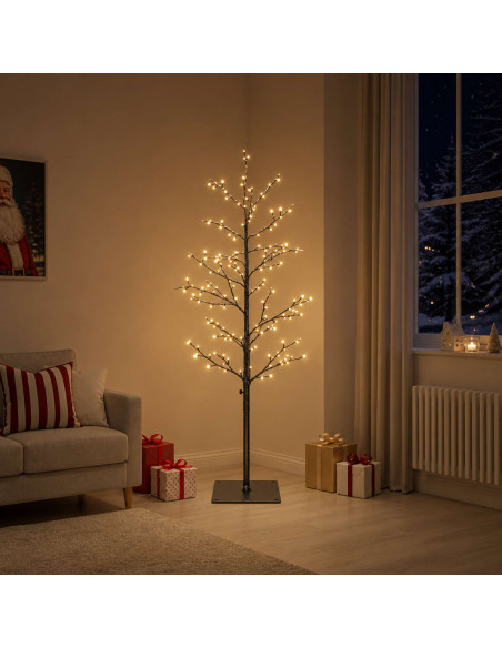 Albero di Natale a betulla Nero 150 cm Acciaio 360 LED