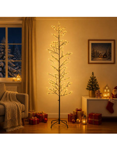 Albero di Natale a betulla Nero 47 x 210 cm Acciaio 567 LED