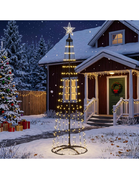 Albero di Natale a cono LED 180 cm 250 LED Bianco caldo Acciaio