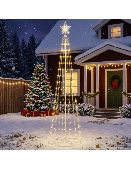 Albero di Natale a cono LED 180 cm 250 LED Bianco caldo Acciaio