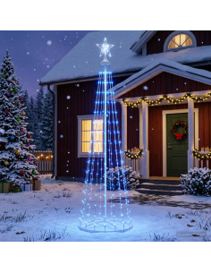 Albero di Natale a cono LED 180 cm 250 LED Blu Acciaio Bianco
