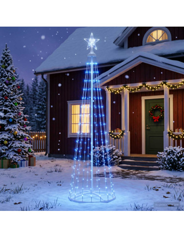 Albero di Natale a cono LED 180 cm 250 LED Blu Acciaio Bianco