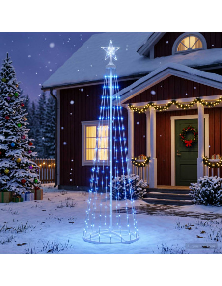Albero di Natale a cono LED 180 cm 250 LED Blu Acciaio Bianco