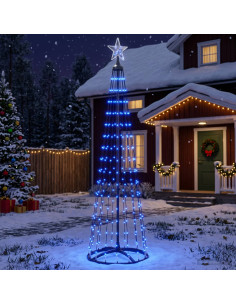 Albero di Natale a cono LED 180 cm 250 LED Blu Acciaio Bianco