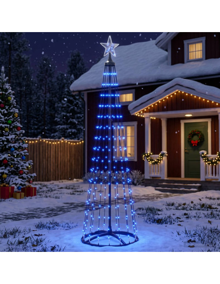 Albero di Natale a cono LED 180 cm 250 LED Blu Acciaio Bianco