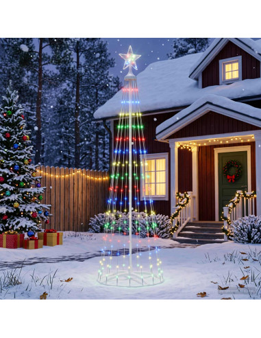 Albero di Natale a cono LED 180 cm 250 LED Multicolore Acciaio