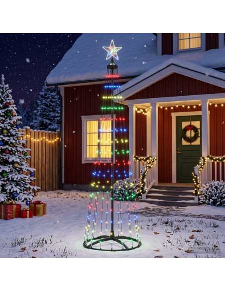 Albero di Natale a cono LED 180 cm 250 LED Multicolore Acciaio