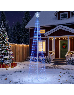 Albero di Natale a cono LED 250 cm 470 LED Blu Acciaio Bianco