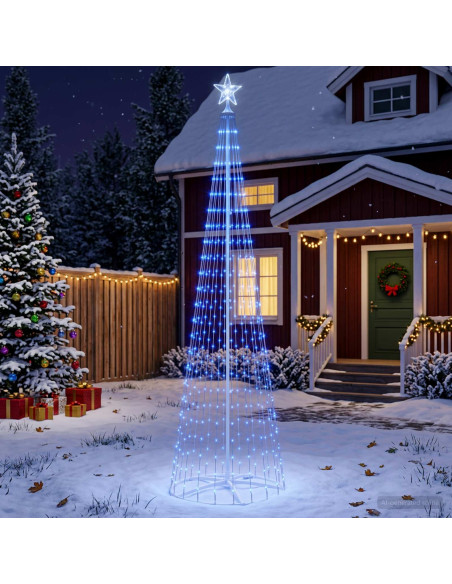 Albero di Natale a cono LED 250 cm 470 LED Blu Acciaio Bianco