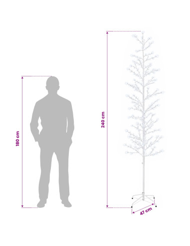 Albero di Natale a betulla Bianco 47 x 240 cm Acciaio 675 LED