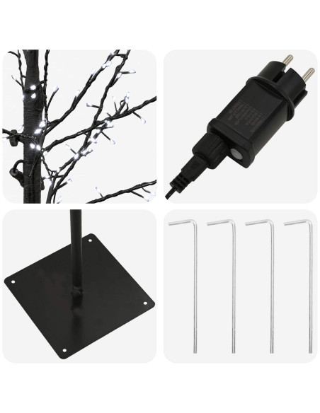 Albero di Natale a betulla Nero 120 cm Acciaio 279 LED