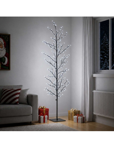 Albero di Natale a betulla Nero 180 cm Acciaio 459 LED