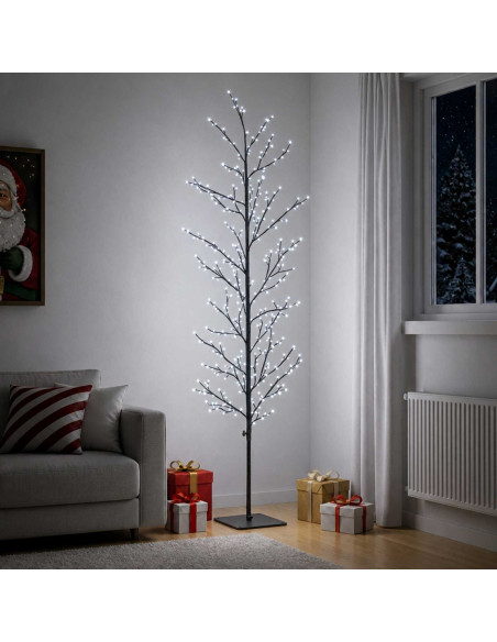 Albero di Natale a betulla Nero 180 cm Acciaio 459 LED