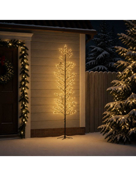 Albero di Natale a betulla Nero 240 cm Acciaio 675 LED