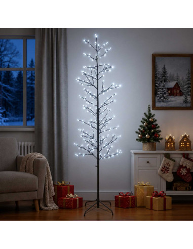 Albero di Natale a betulla Nero 47 x 210 cm Acciaio 567 LED