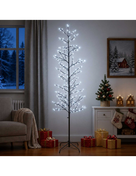 Albero di Natale a betulla Nero 47 x 210 cm Acciaio 567 LED
