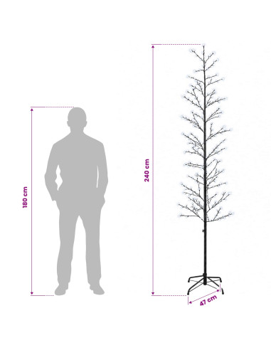 Albero di Natale a betulla Nero 47 x 240 cm Acciaio 675 LED