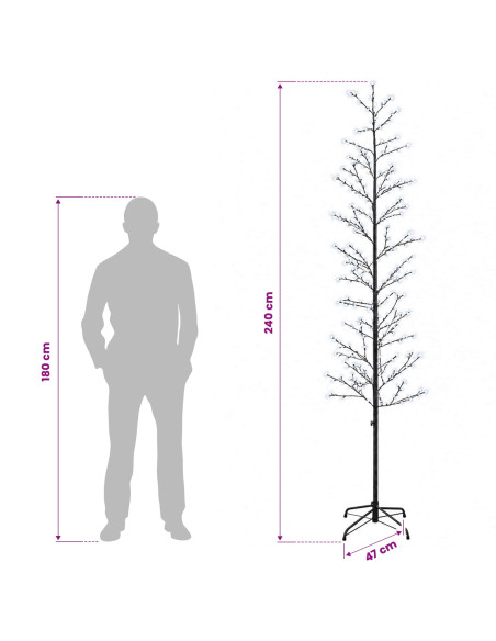 Albero di Natale a betulla Nero 47 x 240 cm Acciaio 675 LED