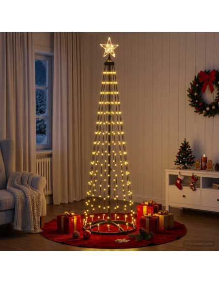 Albero di Natale a cono LED 180 cm 250 LED Bianco caldo Acciaio