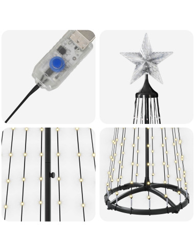 Albero di Natale a cono LED 180 cm 250 LED Bianco caldo Acciaio