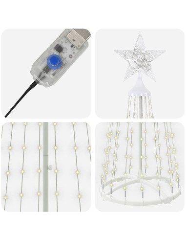Albero di Natale a cono LED 180 cm 250 LED Bianco caldo Acciaio